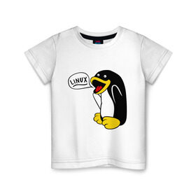 Детская футболка хлопок с принтом Пингвин: Linux в Екатеринбурге, 100% хлопок | круглый вырез горловины, полуприлегающий силуэт, длина до линии бедер | пингвин