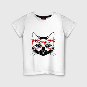Детская футболка хлопок с принтом Котэ в Екатеринбурге, 100% хлопок | круглый вырез горловины, полуприлегающий силуэт, длина до линии бедер | домашний животные | животные | котэ | кошка в очках | кошки