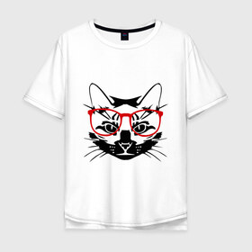 Мужская футболка хлопок Oversize с принтом Котэ в Екатеринбурге, 100% хлопок | свободный крой, круглый ворот, “спинка” длиннее передней части | домашний животные | животные | котэ | кошка в очках | кошки