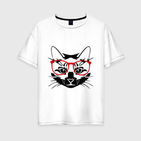 Женская футболка хлопок Oversize с принтом Котэ в Екатеринбурге, 100% хлопок | свободный крой, круглый ворот, спущенный рукав, длина до линии бедер
 | домашний животные | животные | котэ | кошка в очках | кошки