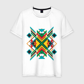 Мужская футболка хлопок с принтом Triangles and squares в Екатеринбурге, 100% хлопок | прямой крой, круглый вырез горловины, длина до линии бедер, слегка спущенное плечо. | 
