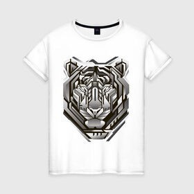 Женская футболка хлопок с принтом Geometric tiger в Екатеринбурге, 100% хлопок | прямой крой, круглый вырез горловины, длина до линии бедер, слегка спущенное плечо | geometric drawing | geometry | metal tiger | tiger | геометрический рисунок | геометрия | металлический тигр | тигр
