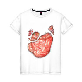 Женская футболка хлопок с принтом Внутренности в Екатеринбурге, 100% хлопок | прямой крой, круглый вырез горловины, длина до линии бедер, слегка спущенное плечо | anatomy | guts | internal organs | torn t shirt | анатомия | внутренности | кишки | органы