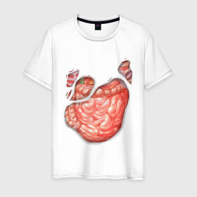 Мужская футболка хлопок с принтом Внутренности в Екатеринбурге, 100% хлопок | прямой крой, круглый вырез горловины, длина до линии бедер, слегка спущенное плечо. | anatomy | guts | internal organs | torn t shirt | анатомия | внутренности | кишки | органы