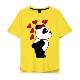Мужская футболка хлопок Oversize с принтом Поцелуй панды (парная) в Екатеринбурге, 100% хлопок | свободный крой, круглый ворот, “спинка” длиннее передней части | панда