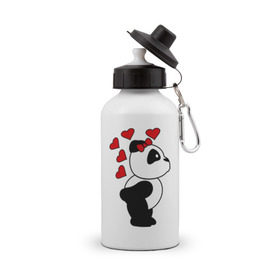 Бутылка спортивная с принтом Поцелуй панды (парная) в Екатеринбурге, металл | емкость — 500 мл, в комплекте две пластиковые крышки и карабин для крепления | панда