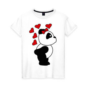 Женская футболка хлопок с принтом Поцелуй панды (парная) в Екатеринбурге, 100% хлопок | прямой крой, круглый вырез горловины, длина до линии бедер, слегка спущенное плечо | панда