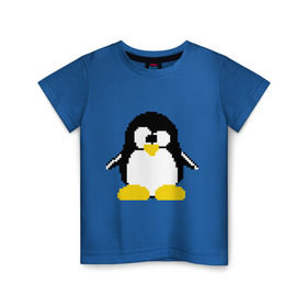 Детская футболка хлопок с принтом Битовый пингвин Linux в Екатеринбурге, 100% хлопок | круглый вырез горловины, полуприлегающий силуэт, длина до линии бедер | админам | компьютерные | линукс | операционная система | ос