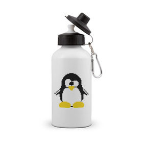 Бутылка спортивная с принтом Битовый пингвин Linux в Екатеринбурге, металл | емкость — 500 мл, в комплекте две пластиковые крышки и карабин для крепления | админам | компьютерные | линукс | операционная система | ос