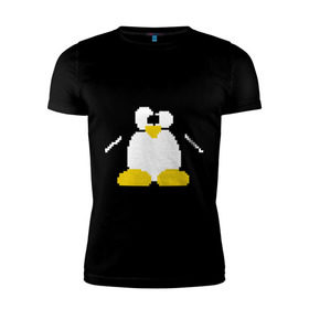 Мужская футболка премиум с принтом Битовый пингвин Linux в Екатеринбурге, 92% хлопок, 8% лайкра | приталенный силуэт, круглый вырез ворота, длина до линии бедра, короткий рукав | админам | компьютерные | линукс | операционная система | ос