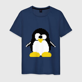 Мужская футболка хлопок с принтом Битовый пингвин Linux в Екатеринбурге, 100% хлопок | прямой крой, круглый вырез горловины, длина до линии бедер, слегка спущенное плечо. | админам | компьютерные | линукс | операционная система | ос