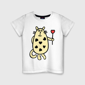 Детская футболка хлопок с принтом Котик влюбленный в Екатеринбурге, 100% хлопок | круглый вырез горловины, полуприлегающий силуэт, длина до линии бедер | 