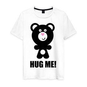 Мужская футболка хлопок с принтом Hug me в Екатеринбурге, 100% хлопок | прямой крой, круглый вырез горловины, длина до линии бедер, слегка спущенное плечо. | hug me | медведь | мишка | обноми меня | объятия