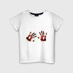 Детская футболка хлопок с принтом Отпечатки рук (краска) в Екатеринбурге, 100% хлопок | круглый вырез горловины, полуприлегающий силуэт, длина до линии бедер | ладони | пальцы | прикольные картинки | руки