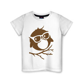 Детская футболка хлопок с принтом Совёнок в очках. в Екатеринбурге, 100% хлопок | круглый вырез горловины, полуприлегающий силуэт, длина до линии бедер | сова