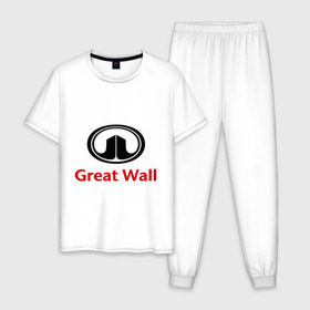 Мужская пижама хлопок с принтом Great Wall logo в Екатеринбурге, 100% хлопок | брюки и футболка прямого кроя, без карманов, на брюках мягкая резинка на поясе и по низу штанин
 | Тематика изображения на принте: great wall | greatwall | автобренды | автолюбителям | бренд | для автовладельцев | для автолюбителей | лого | логотип