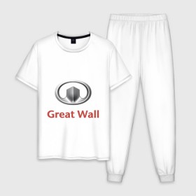 Мужская пижама хлопок с принтом Great Wall logo в Екатеринбурге, 100% хлопок | брюки и футболка прямого кроя, без карманов, на брюках мягкая резинка на поясе и по низу штанин
 | Тематика изображения на принте: great wall | greatwall | автобренды | автолюбителям | бренд | для автовладельцев | для автолюбителей | лого | логотип