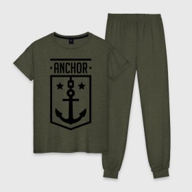 Женская пижама хлопок с принтом Anchor Shield в Екатеринбурге, 100% хлопок | брюки и футболка прямого кроя, без карманов, на брюках мягкая резинка на поясе и по низу штанин | anchor shield | анкор | море | морская тема | моряк | якорь | яхтклуб