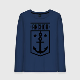 Женский лонгслив хлопок с принтом Anchor Shield в Екатеринбурге, 100% хлопок |  | anchor shield | анкор | море | морская тема | моряк | якорь | яхтклуб
