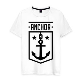 Мужская футболка хлопок с принтом Anchor Shield в Екатеринбурге, 100% хлопок | прямой крой, круглый вырез горловины, длина до линии бедер, слегка спущенное плечо. | anchor shield | анкор | море | морская тема | моряк | якорь | яхтклуб