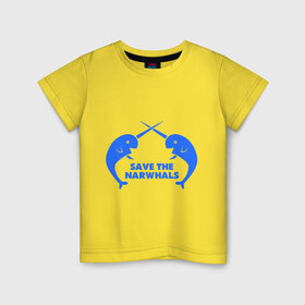 Детская футболка хлопок с принтом Cохраним нарвалов в Екатеринбурге, 100% хлопок | круглый вырез горловины, полуприлегающий силуэт, длина до линии бедер | cохраним нарвалов | зашита животных | рыбки | рыбы | экология