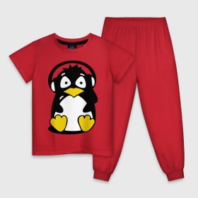 Детская пижама хлопок с принтом Пингвин в наушниках в Екатеринбурге, 100% хлопок |  брюки и футболка прямого кроя, без карманов, на брюках мягкая резинка на поясе и по низу штанин
 | Тематика изображения на принте: животные | пингвиненок | пингвинчик | прикольные картинки