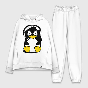Женский костюм хлопок Oversize с принтом Пингвин в наушниках в Екатеринбурге,  |  | животные | пингвиненок | пингвинчик | прикольные картинки