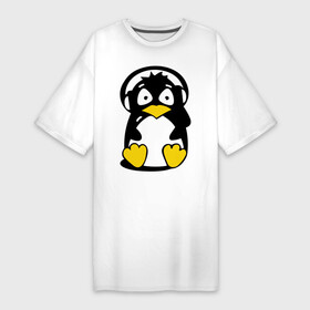 Платье-футболка хлопок с принтом Пингвин в наушниках в Екатеринбурге,  |  | животные | пингвиненок | пингвинчик | прикольные картинки