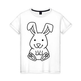 Женская футболка хлопок с принтом Милый зайчик в Екатеринбурге, 100% хлопок | прямой крой, круглый вырез горловины, длина до линии бедер, слегка спущенное плечо | зайчик | заяц | звереныш | кролик | милый зайчик