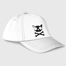 Бейсболка с принтом кошачий пиратскй флаг в Екатеринбурге, 100% хлопок | классический козырек, металлическая застежка-регулятор размера | Тематика изображения на принте: кости | кошачий пиратский флаг | пиратский флаг | череп | череп кошки