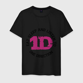 Мужская футболка хлопок с принтом Eat sleep and One Direction в Екатеринбурге, 100% хлопок | прямой крой, круглый вырез горловины, длина до линии бедер, слегка спущенное плечо. | 