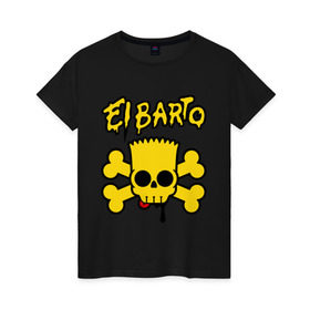 Женская футболка хлопок с принтом El Barto в Екатеринбурге, 100% хлопок | прямой крой, круглый вырез горловины, длина до линии бедер, слегка спущенное плечо | кости | мексика симпсон | прикольная картинка | череп