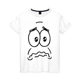 Женская футболка хлопок с принтом грусть-печаль в Екатеринбурге, 100% хлопок | прямой крой, круглый вырез горловины, длина до линии бедер, слегка спущенное плечо | smile | грустный смайлик | грусть | смайл | эмоции