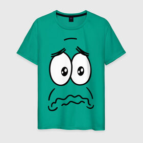 Мужская футболка хлопок с принтом грусть-печаль в Екатеринбурге, 100% хлопок | прямой крой, круглый вырез горловины, длина до линии бедер, слегка спущенное плечо. | smile | грустный смайлик | грусть | смайл | эмоции