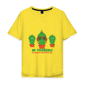 Мужская футболка хлопок Oversize с принтом Самоуверенный кактус в Екатеринбурге, 100% хлопок | свободный крой, круглый ворот, “спинка” длиннее передней части | smile | кактус | очки | позитив | прикол | прикольные картинки | смайл | юмор