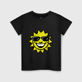 Детская футболка хлопок с принтом Яркое солнышко в Екатеринбурге, 100% хлопок | круглый вырез горловины, полуприлегающий силуэт, длина до линии бедер | smile | очки | позитив | прикольные картинки | смайл | солнце | солнышко | улыбка | яркое солнышко