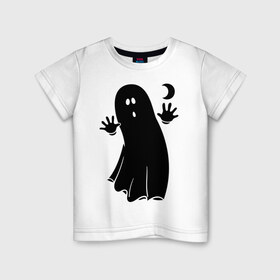 Детская футболка хлопок с принтом Приведение в Екатеринбурге, 100% хлопок | круглый вырез горловины, полуприлегающий силуэт, длина до линии бедер | Тематика изображения на принте: луна | месяц | привидение | призрак | страшилка
