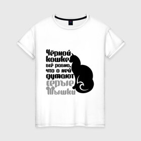 Женская футболка хлопок с принтом Чёрной кошке всё равно в Екатеринбурге, 100% хлопок | прямой крой, круглый вырез горловины, длина до линии бедер, слегка спущенное плечо | 