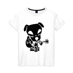Женская футболка хлопок с принтом Собака играет на гитаре в Екатеринбурге, 100% хлопок | прямой крой, круглый вырез горловины, длина до линии бедер, слегка спущенное плечо | гитара