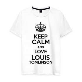 Мужская футболка хлопок с принтом Keep calm and love Louis Tomlinson в Екатеринбурге, 100% хлопок | прямой крой, круглый вырез горловины, длина до линии бедер, слегка спущенное плечо. | 1d | keep calm | louis tomlinson | music | one direction | луи томлинсон