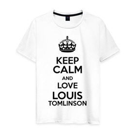 Мужская футболка хлопок с принтом Keep calm and love Louis Tomlinson в Екатеринбурге, 100% хлопок | прямой крой, круглый вырез горловины, длина до линии бедер, слегка спущенное плечо. | Тематика изображения на принте: 1d | keep calm | louis tomlinson | music | one direction | луи томлинсон