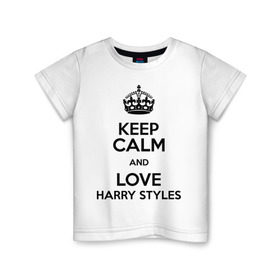 Детская футболка хлопок с принтом Keep calm and love Harry Styles в Екатеринбурге, 100% хлопок | круглый вырез горловины, полуприлегающий силуэт, длина до линии бедер | Тематика изображения на принте: 1d | harry styles | keep calm | music | one direction | гарри стайлс