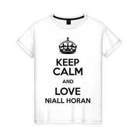 Женская футболка хлопок с принтом Keep calm and love Niall Horan в Екатеринбурге, 100% хлопок | прямой крой, круглый вырез горловины, длина до линии бедер, слегка спущенное плечо | Тематика изображения на принте: 1d | keep calm | music | niall horan | one direction | найл хоран
