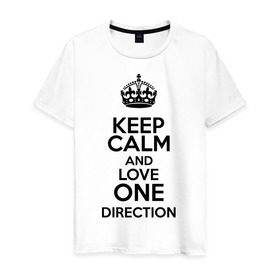 Мужская футболка хлопок с принтом Keep calm and love One Direction в Екатеринбурге, 100% хлопок | прямой крой, круглый вырез горловины, длина до линии бедер, слегка спущенное плечо. | 1d | keep calm | love one direction | music | one direction
