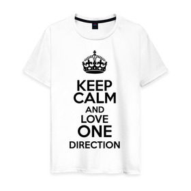 Мужская футболка хлопок с принтом Keep calm and love One Direction в Екатеринбурге, 100% хлопок | прямой крой, круглый вырез горловины, длина до линии бедер, слегка спущенное плечо. | Тематика изображения на принте: 1d | keep calm | love one direction | music | one direction