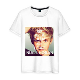 Мужская футболка хлопок с принтом Keep calm and love Niall Horan в Екатеринбурге, 100% хлопок | прямой крой, круглый вырез горловины, длина до линии бедер, слегка спущенное плечо. | 1d | keep calm | music | niall horan | one direction | найл хоран