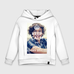 Детское худи Oversize хлопок с принтом Keep calm and love Harry Styles в Екатеринбурге, френч-терри — 70% хлопок, 30% полиэстер. Мягкий теплый начес внутри —100% хлопок | боковые карманы, эластичные манжеты и нижняя кромка, капюшон на магнитной кнопке | Тематика изображения на принте: 1d | harry styles | keep calm | music | one direction | гарри стайлс