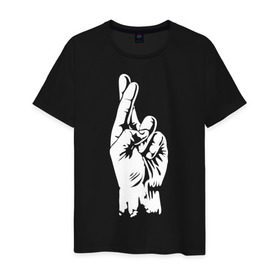 Мужская футболка хлопок с принтом Cross fingers в Екатеринбурге, 100% хлопок | прямой крой, круглый вырез горловины, длина до линии бедер, слегка спущенное плечо. | хип хоп