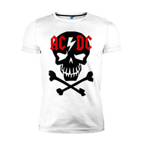 Мужская футболка премиум с принтом ACDC skull в Екатеринбурге, 92% хлопок, 8% лайкра | приталенный силуэт, круглый вырез ворота, длина до линии бедра, короткий рукав | acdc | rock | блюз рок | рок | рок группа | рок н ролл | хард рок | эйсидиси