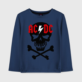 Детский лонгслив хлопок с принтом ACDC skull в Екатеринбурге, 100% хлопок | круглый вырез горловины, полуприлегающий силуэт, длина до линии бедер | acdc | rock | блюз рок | рок | рок группа | рок н ролл | хард рок | эйсидиси